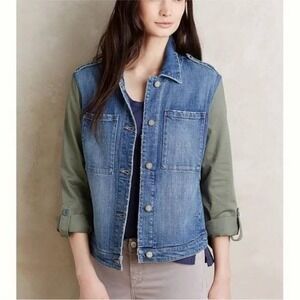 Anthropologie Pilcro Denim Military Jean Jacket Sz Small‎ Utility Green